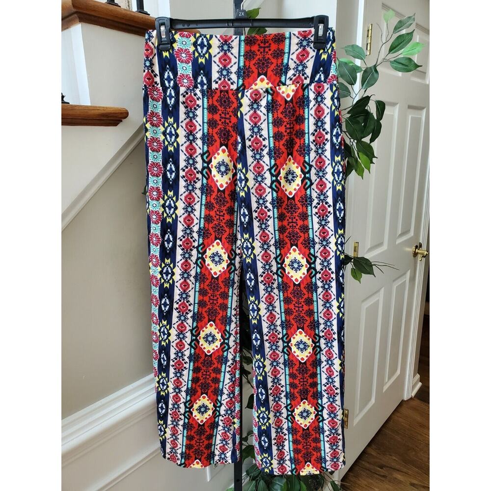 Multicolor Boho Womens Polyester High Waisted Wide Leg Calypso Pant Small